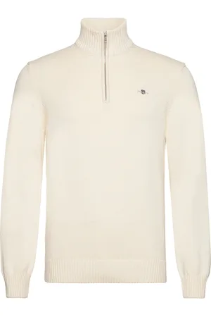 GANT Casual Cotton Half Zip Tops Knitwear Half Zip Jumpers Cream