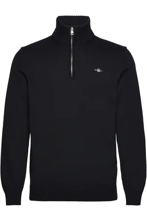 GANT Casual Cotton Half Zip Tops Knitwear Half Zip Jumpers Black