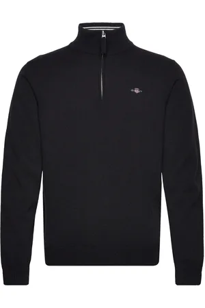 GANT Superfine Lambswool Half Zip Tops Knitwear Half Zip Jumpers Black