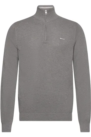 GANT Cotton Pique Half Zip Tops Knitwear Half Zip Jumpers Grey