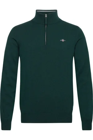 GANT Superfine Lambswool Half Zip Tops Knitwear Half Zip Jumpers Khaki Green