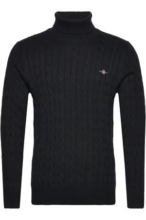 GANT Cotton Cable Turtle Neck Tops Knitwear Turtlenecks Black
