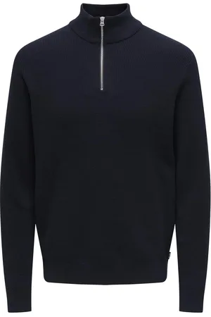 Only & Sons Onsphil Reg 12 Struc Half Zip Knit Noos Tops Knitwear Half Zip Jumpers Navy
