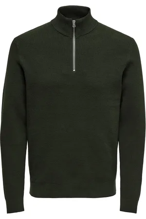 Only & Sons Onsphil Reg 12 Struc Half Zip Knit Noos Tops Knitwear Half Zip Jumpers Khaki Green