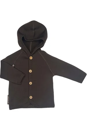 Smallstuff Cardigan Merino Wool W. Buttons And Hoodie, Brown Tops Knitwear Cardigans Brown