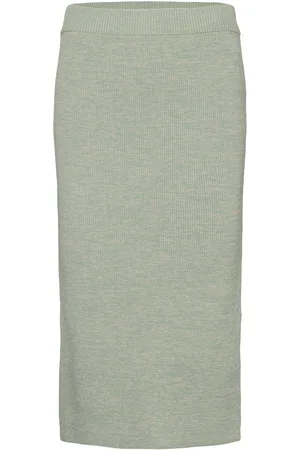 By Malina Kenzie Knitted Midi Skirt Knælang Nederdel Green
