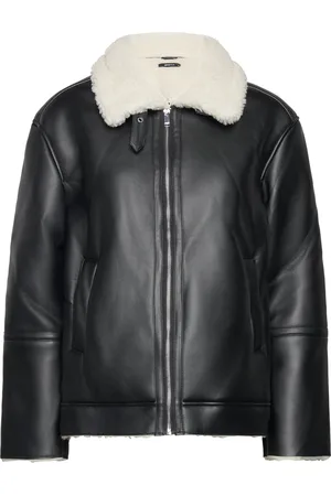 Gina Tricot Shearling Jacket Læderjakke Skindjakke Black