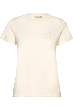GANT Reg Tonal Shield Ss T-Shirt Tops T-shirts & Tops Short-sleeved Cream