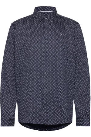 Clean Cut Valencia Stretch Aop Shirt Ls Tops Shirts Casual Blue
