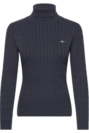 GANT Stretch Cotton Cable Turtleneck Tops Knitwear Turtleneck Blue