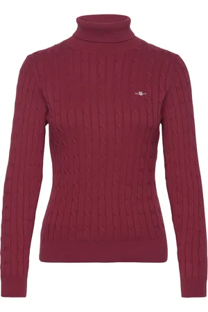 GANT Stretch Cotton Cable Turtleneck Tops Knitwear Turtleneck Red