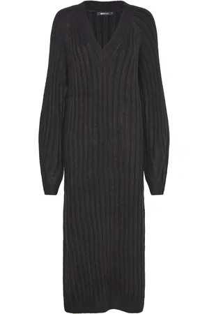 Gina Tricot V-Neck Knitted Dress Knælang Kjole Black