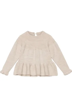 Copenhagen Colors Merino Knit Blouse With Frill Tops Blouses & Tunics Beige