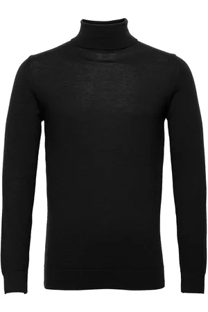 Clean Cut Merino Wool Roll Tops Knitwear Turtlenecks Black