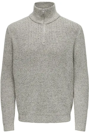 Only & Sons Onsmalaki Reg 7 Half Zip Knit Cs Tops Knitwear Half Zip Jumpers Grey