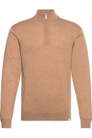 Les Deux Greyson Half-Zip Merino Knit Tops Knitwear Half Zip Jumpers Beige