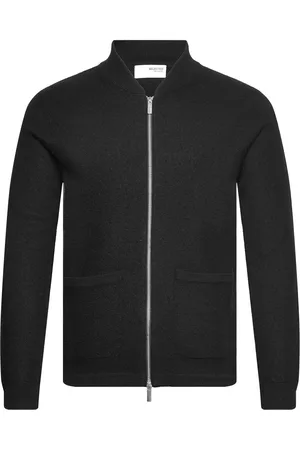 SELECTED Slhreason Ls Knit Boiled Wool Zip W Tops Knitwear Full Zip Jumpers Black