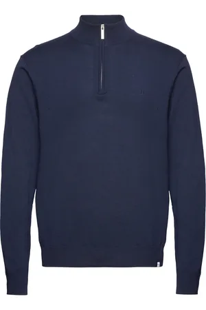 Les Deux Greyson Half-Zip Merino Knit Tops Knitwear Half Zip Jumpers Navy