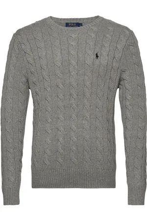Ralph Lauren Cable-Knit Cotton Sweater Designers Knitwear Round Necks Grey