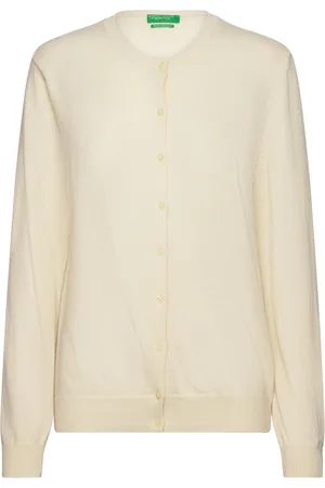 Benetton L/S Sweater Tops Knitwear Cardigans Cream