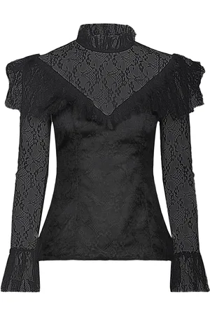 By Malina Joelle Polo Neck Lace Top Designers T-shirts & Tops Long-sleeved Black