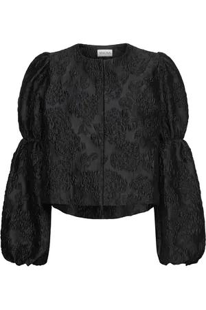 By Malina Zoey Double Pouf Sleeve Blouse Designers Blouses Long-sleeved Black