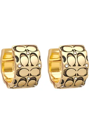 Coach Coach Signature Quilted Huggies Designers Jewellery Earrings Hoops Gold