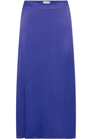 TOM TAILOR Skirt Midi Satin Knælang Nederdel Blue