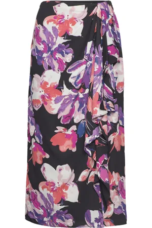 Ralph Lauren Floral Georgette Midi Skirt Knælang Nederdel Black