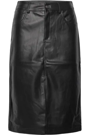 Noisy May Nmkath Nw Front Slit Midi Skirt Pu Knælang Nederdel Black