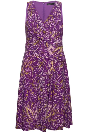Ralph Lauren Print Surplice Jersey Sleeveless Dress Kort Kjole Purple