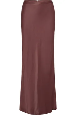 Dagmar Shiny Long Skirt Lang Nederdel Brown