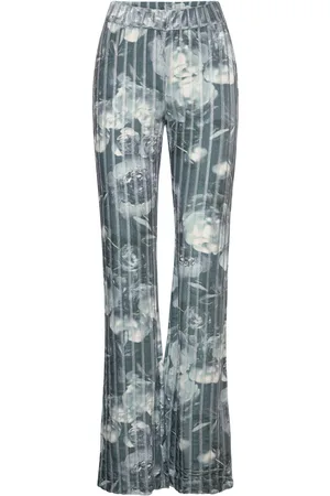 STINE GOYA Andy, 1905 Striped Velvet Devore Designers Trousers Flared Green