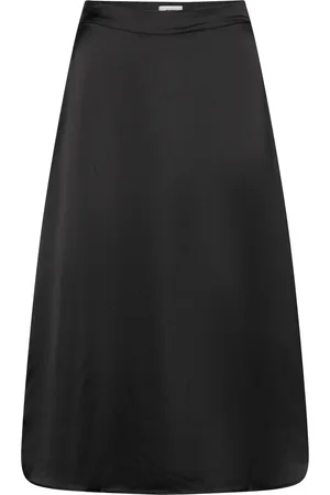 Object Objsateen Mw Midi Skirt Div Knælang Nederdel Black