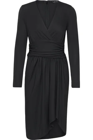 Ralph Lauren Ruched Stretch Jersey Surplice Dress Kort Kjole Black