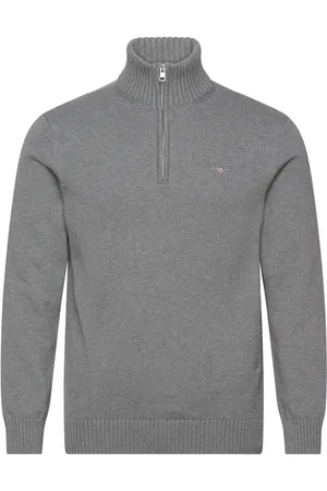GANT Casual Cotton Half Zip Tops Knitwear Half Zip Jumpers Grey