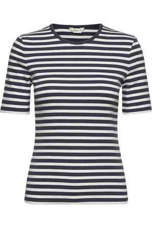 GANT Slim Striped 1X1 Ribbed Ss T-Shirt Tops T-shirts & Tops Short-sleeved Blue