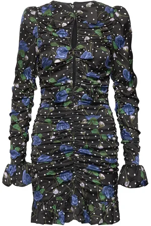 ROTATE Satin Ruffle Mini Dress Designers Short Dress Black