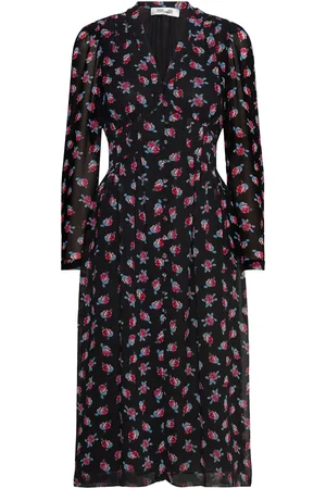 Diane von Furstenberg Dvf Tied Erica L/S Midi Dress Knælang Kjole Black