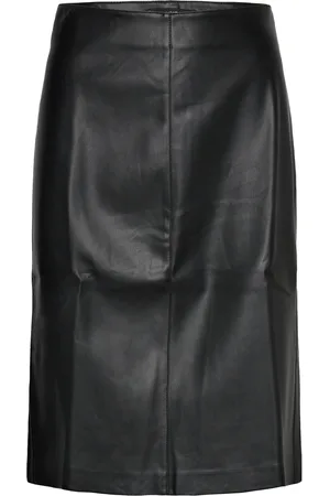 MANGO Leather-Effect Pencil Skirt Knælang Nederdel Black