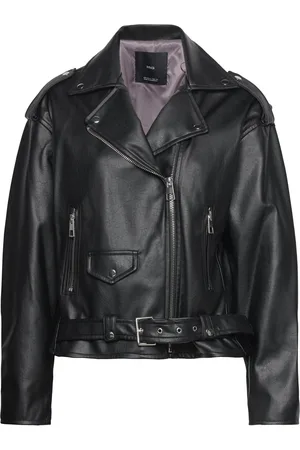 MANGO Leather-Effect Biker Jacket Læderjakke Skindjakke Black