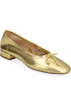 MANGO Leather Ballet Flats With Bow Ballerinasko Ballerinaer Gold