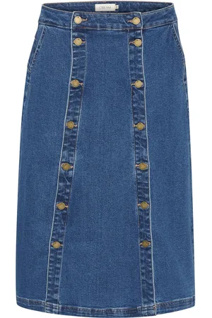 Cream Crtin Denim Skirt Knælang Nederdel Blue