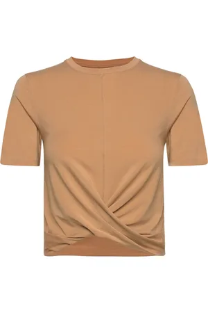 Casall Delight Short Wrap Tee Sport Crop Tops Short-sleeved Crop Tops Brown