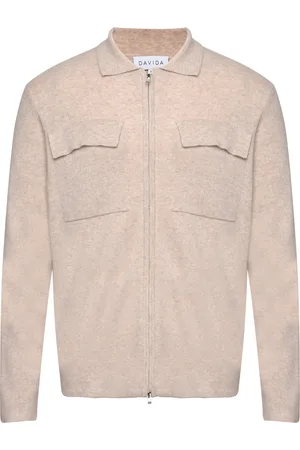 Davida Cashmere Man Collar Jacket Designers Knitwear Full Zip Jumpers Cream