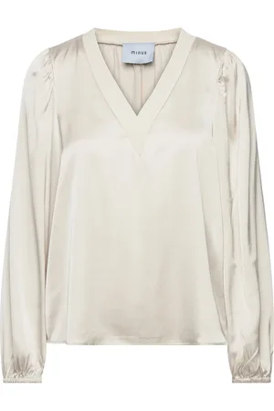 Minus Msselva V-Neck Blouse Tops Blouses Long-sleeved Cream