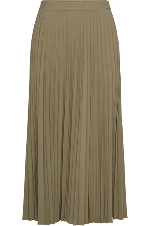 MANGO Pleated Long Skirt Knælang Nederdel Green