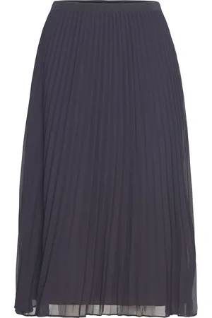 French Connection Pleated Solid Skirt Knælang Nederdel Blue
