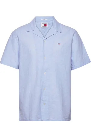 Tommy Hilfiger Tjm Linen Blend Camp Shirt Ext Tops Shirts Short-sleeved Blue