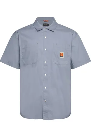 Brixton Builders Mechanic S/S Wvn Tops Shirts Short-sleeved Blue